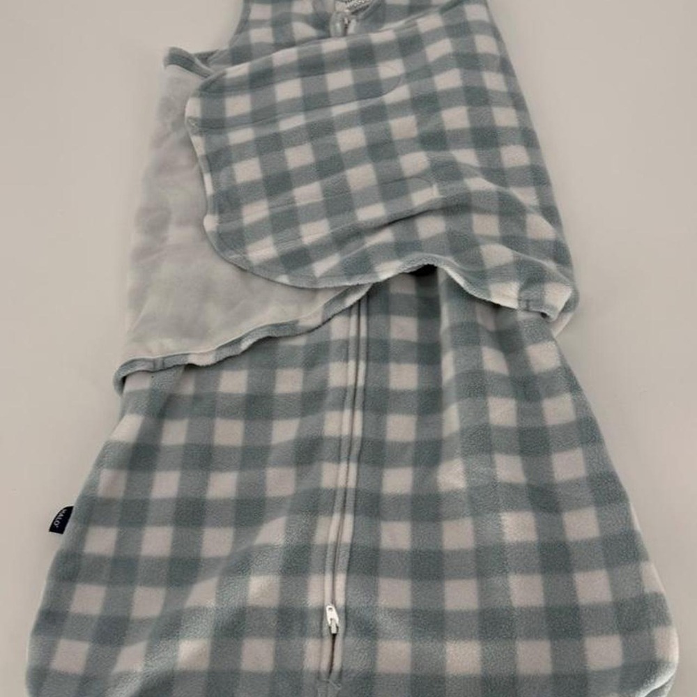 Halo SleepSack Swaddle Small Blue White Gingham Check Fleece Baby Sleep Bag